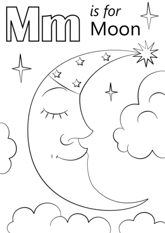 Letter M Is For Moon Coloring Page